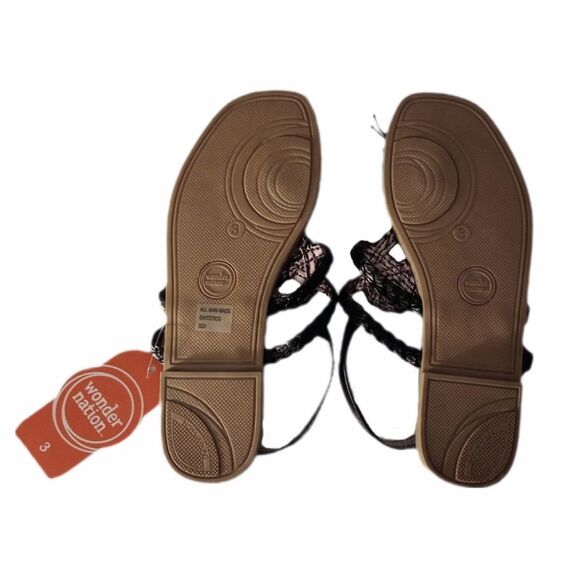 NWT Black Braided Rope Sandals sz 3 Big Girls Wonder Nation - Picture 5 of 5
